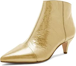 XYD Women Chic Low Kitten Heel Ankle Boots Pointed Closed Toe Side Zipper Prom Glitter Party Fashion Short Bootie Shoes