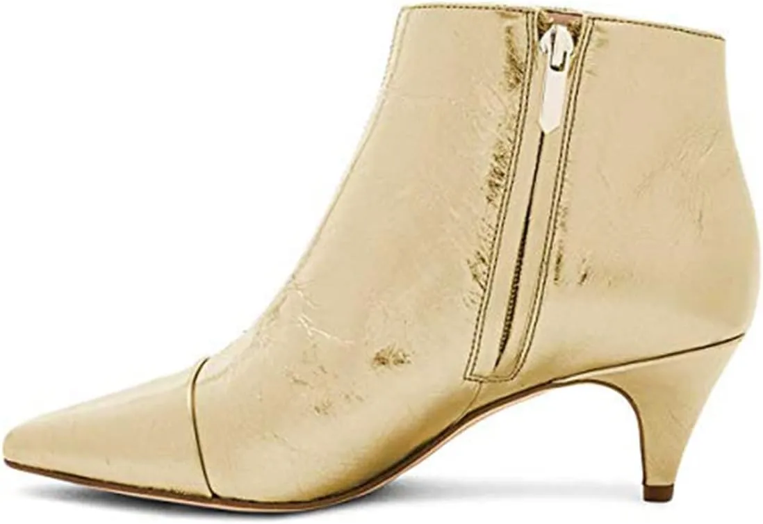 XYD Women Chic Low Kitten Heel Ankle Boots Pointed Closed Toe Side Zipper Prom Glitter Party Fashion Short Bootie Shoes