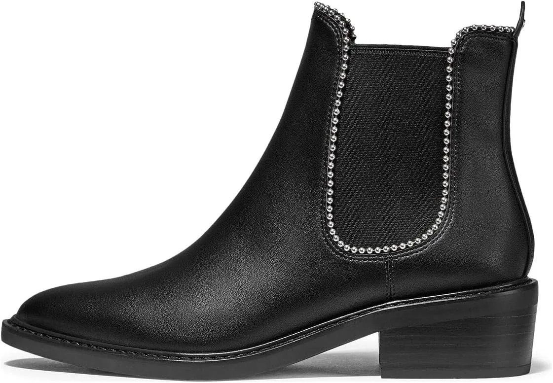 XYD Women Classic Low Chunky Heel Ankle Boots Closed Pointy Toe Pull On Studded Winter Comfy Walking Party Chic Shoes