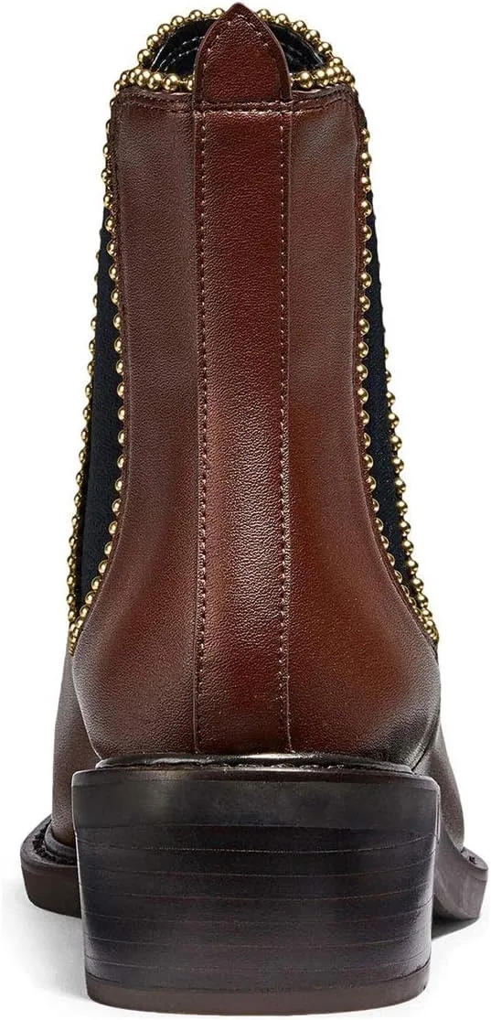 XYD Women Classic Low Chunky Heel Ankle Boots Closed Pointy Toe Pull On Studded Winter Comfy Walking Party Chic Shoes