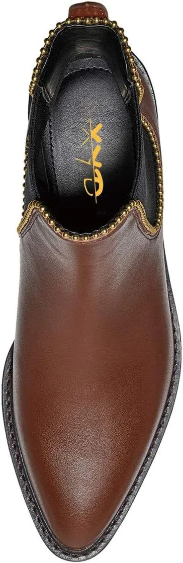 XYD Women Classic Low Chunky Heel Ankle Boots Closed Pointy Toe Pull On Studded Winter Comfy Walking Party Chic Shoes