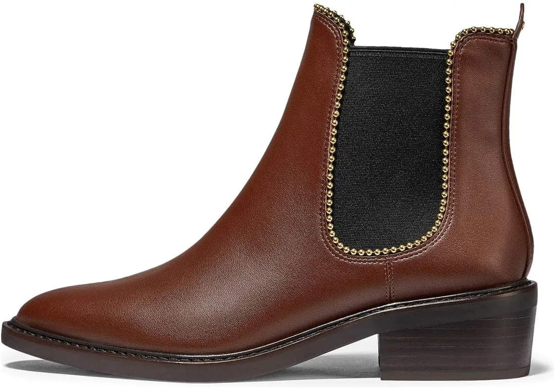 XYD Women Classic Low Chunky Heel Ankle Boots Closed Pointy Toe Pull On Studded Winter Comfy Walking Party Chic Shoes