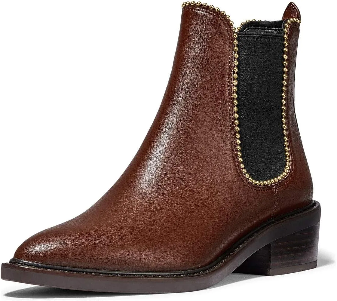 XYD Women Classic Low Chunky Heel Ankle Boots Closed Pointy Toe Pull On Studded Winter Comfy Walking Party Chic Shoes