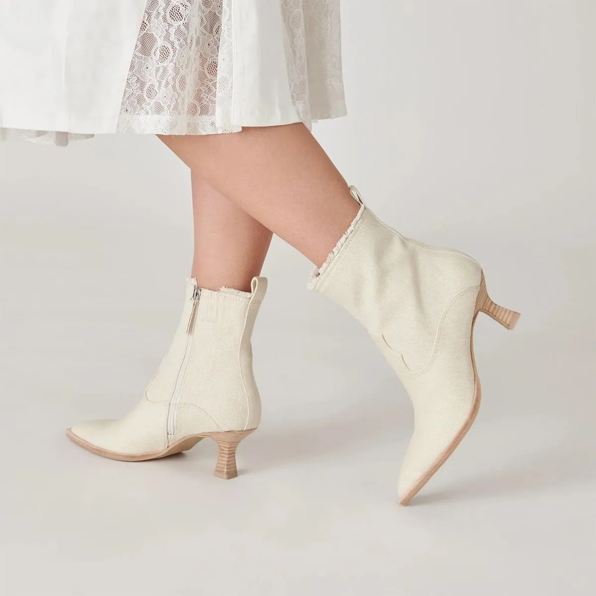 XYD Women Denim Boots Pointed Toe Side Zipper Ankle Booties Kitten Low Heels Dress Casual Party Shoes