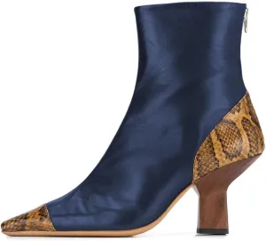 XYD Women Fashion Cap Toe Ankle Booties Square Toe Mid Heel Short Boots Snakeskin Patchwork Back Zipper Dress Shoes