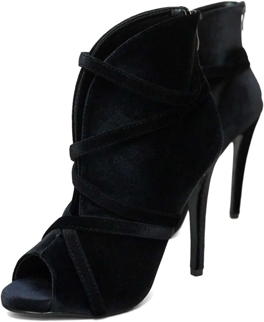 XYD Women Sexy Peep Toe Strappy Cutout High Heel Ankle Boots Stiletto Short Bootie Cocktail Nightclub Prom Dressy Shoes with Back Zipper