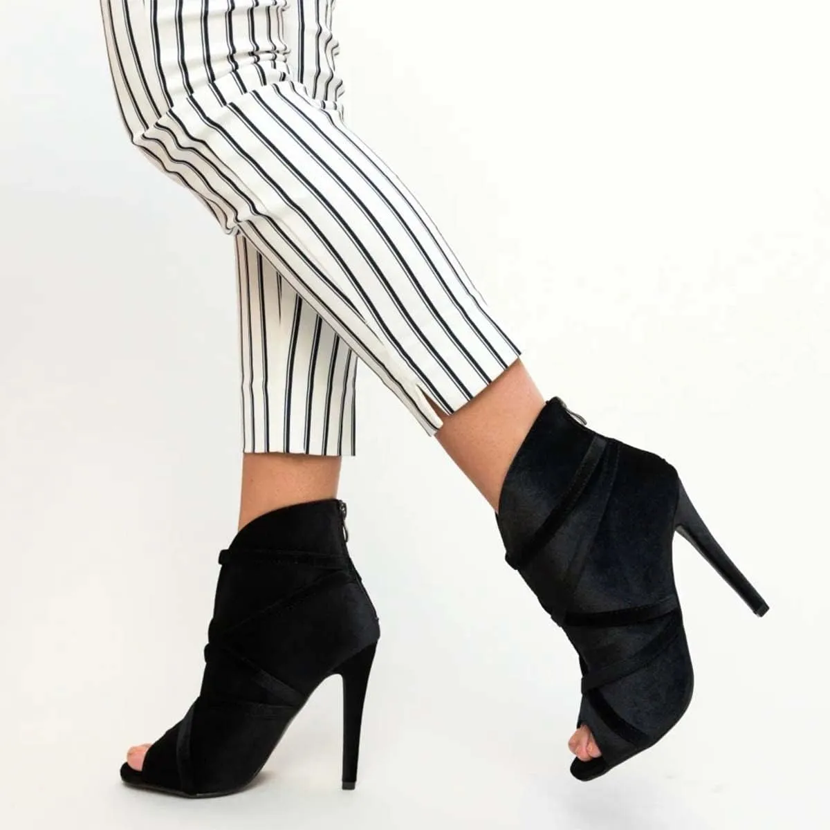 XYD Women Sexy Peep Toe Strappy Cutout High Heel Ankle Boots Stiletto Short Bootie Cocktail Nightclub Prom Dressy Shoes with Back Zipper