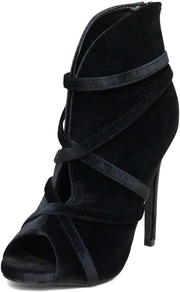 XYD Women Sexy Peep Toe Strappy Cutout High Heel Ankle Boots Stiletto Short Bootie Cocktail Nightclub Prom Dressy Shoes with Back Zipper