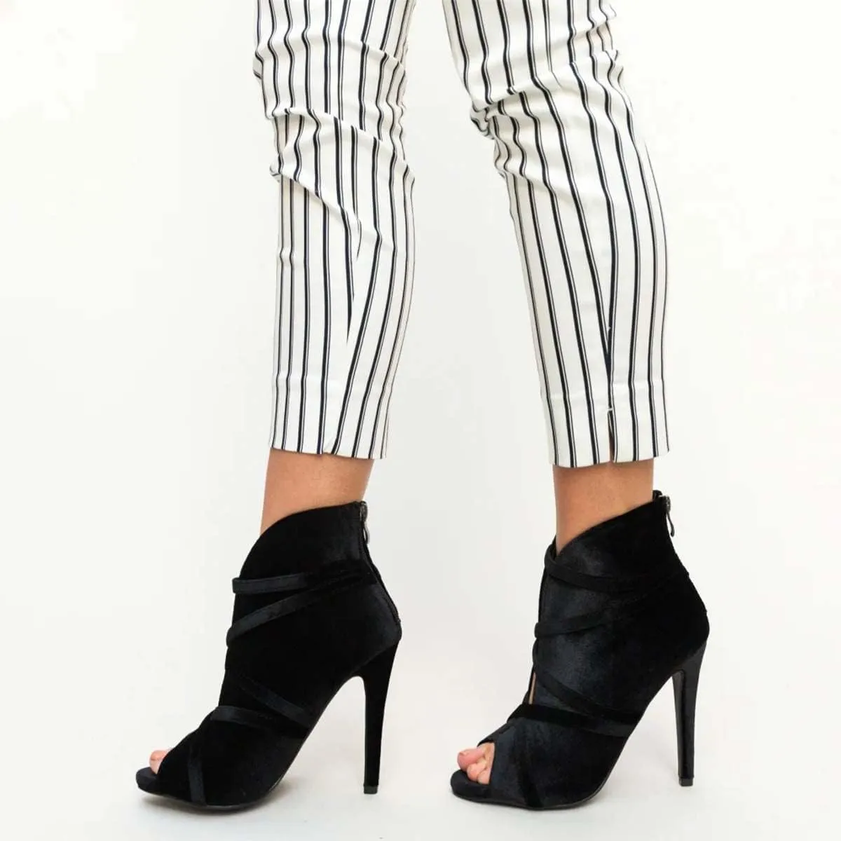 XYD Women Sexy Peep Toe Strappy Cutout High Heel Ankle Boots Stiletto Short Bootie Cocktail Nightclub Prom Dressy Shoes with Back Zipper