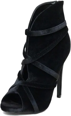 XYD Women Sexy Peep Toe Strappy Cutout High Heel Ankle Boots Stiletto Short Bootie Cocktail Nightclub Prom Dressy Shoes with Back Zipper