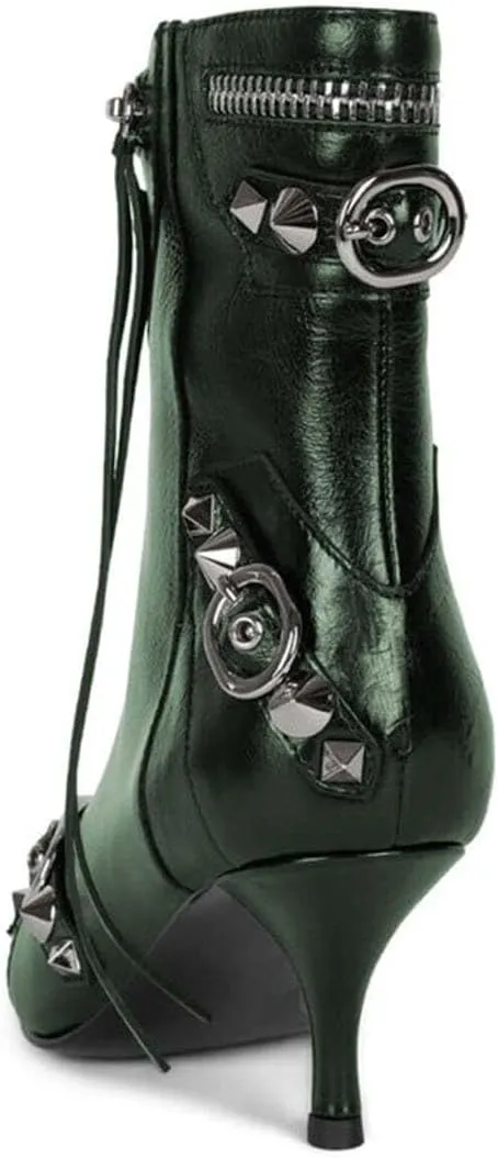 XYD Women's Ankle Boots Ultra Fashion Pointed Toe Kitten Low Heels Zipped Rivets Studded Short Booties Event Club Shoes