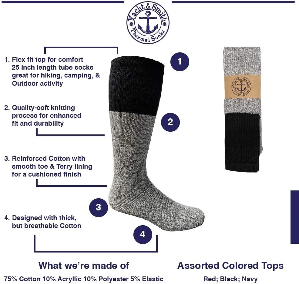 Yacht & Smith 48 Mens & Womens Cotton Thermal Crew Socks, Cold Weather Boot Sock Shoe Size 8-12