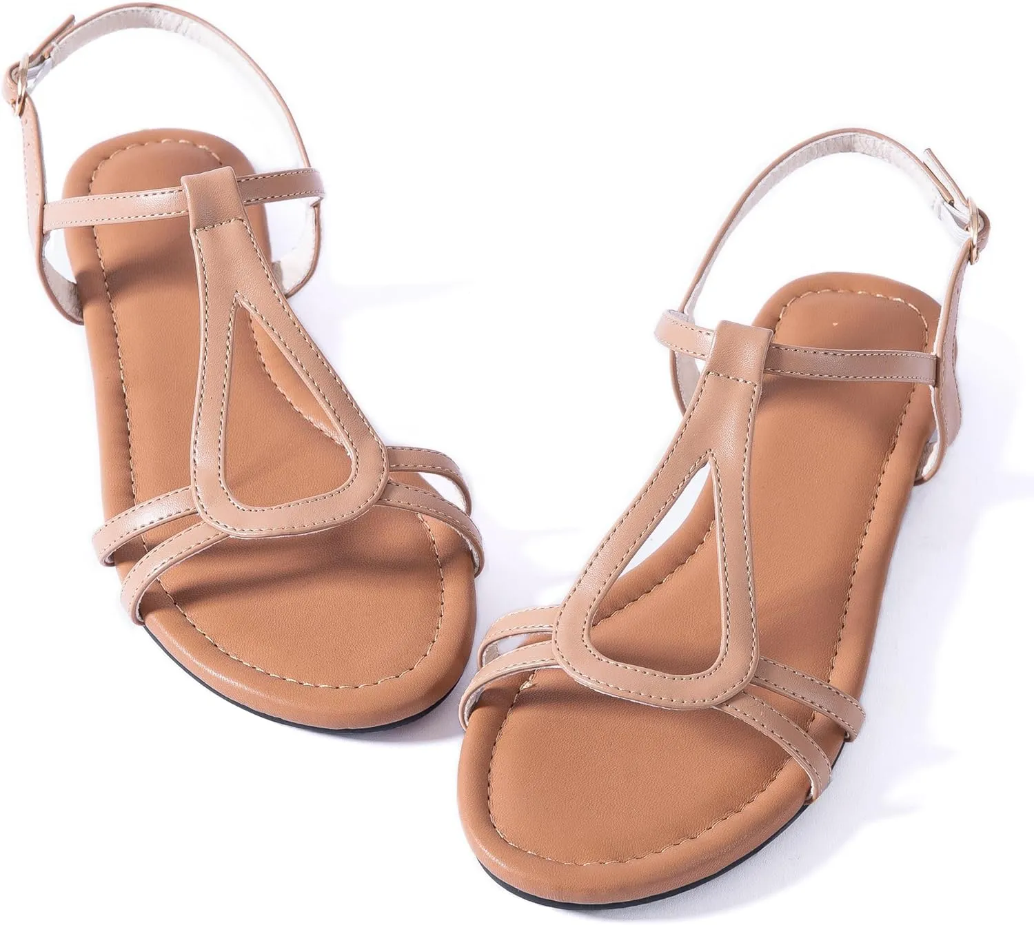 YANWENFANG Women's Flat Sandals Strappy Gladiator Sandals with Adjustable Ankle Strap,Teardrop Boho Beach Sandals for Summer Vacation, Festival, Casual Comfort