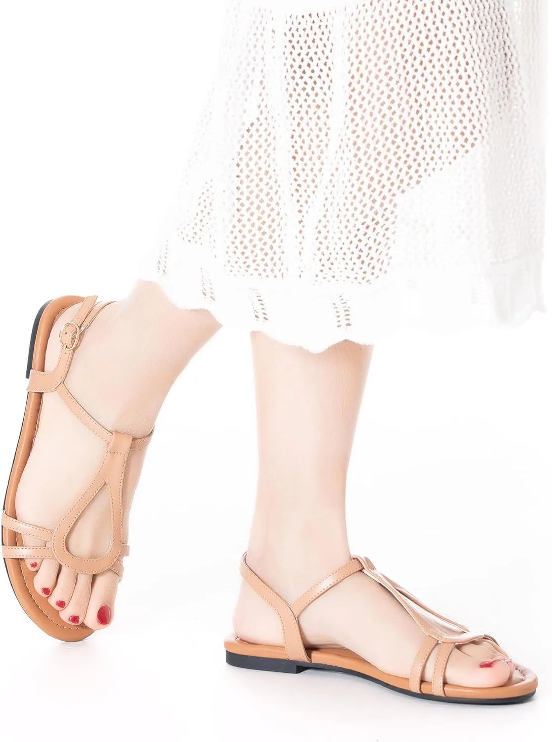 YANWENFANG Women's Flat Sandals Strappy Gladiator Sandals with Adjustable Ankle Strap,Teardrop Boho Beach Sandals for Summer Vacation, Festival, Casual Comfort