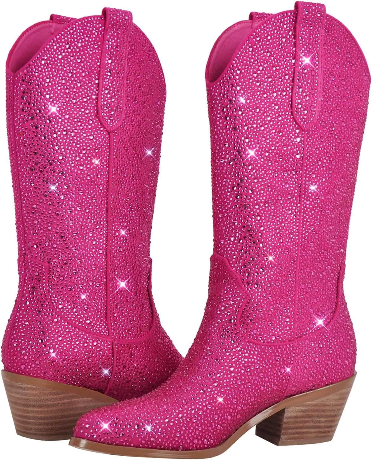 Yolkomo Cowboy Boots For Women Wide Calf Glitter Rhinestone Cowgirl Boots