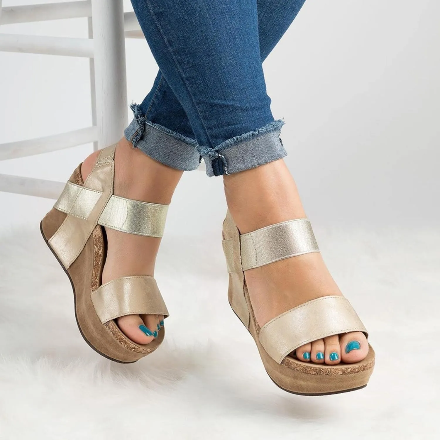 ZBYY Women's Ankle-Strap Heeled Sandals Open Toe Platform Wedge Slip On Sandals Casual Summer Beach Sandals Shoes