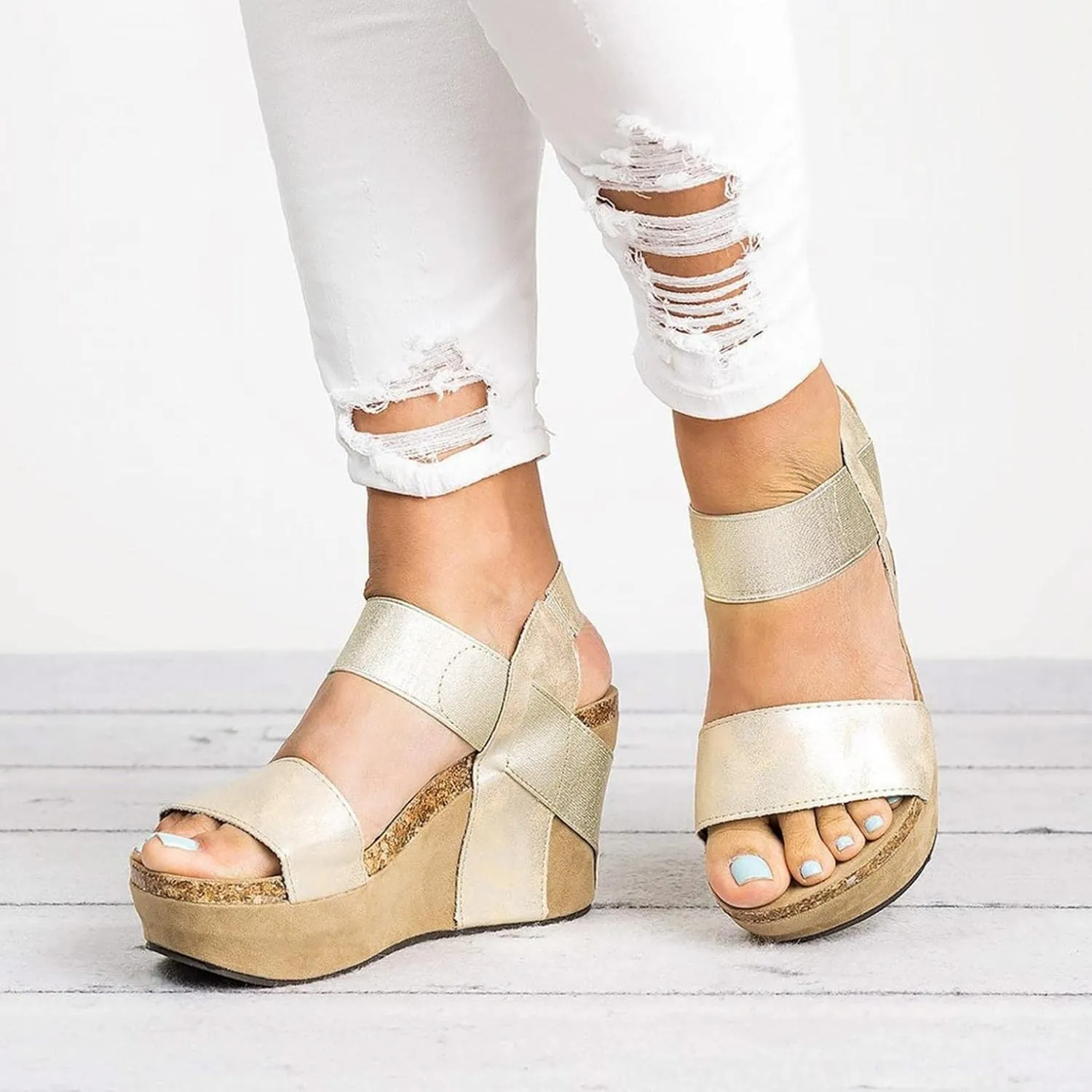 ZBYY Women's Ankle-Strap Heeled Sandals Open Toe Platform Wedge Slip On Sandals Casual Summer Beach Sandals Shoes