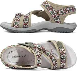 Zelaprox Women Comfortable Walking Sandals with Arch Support Hiking Sandals Casual Summer Athletic Sandals for Outdoor with 3 Adjustable Hook and Loop Strap