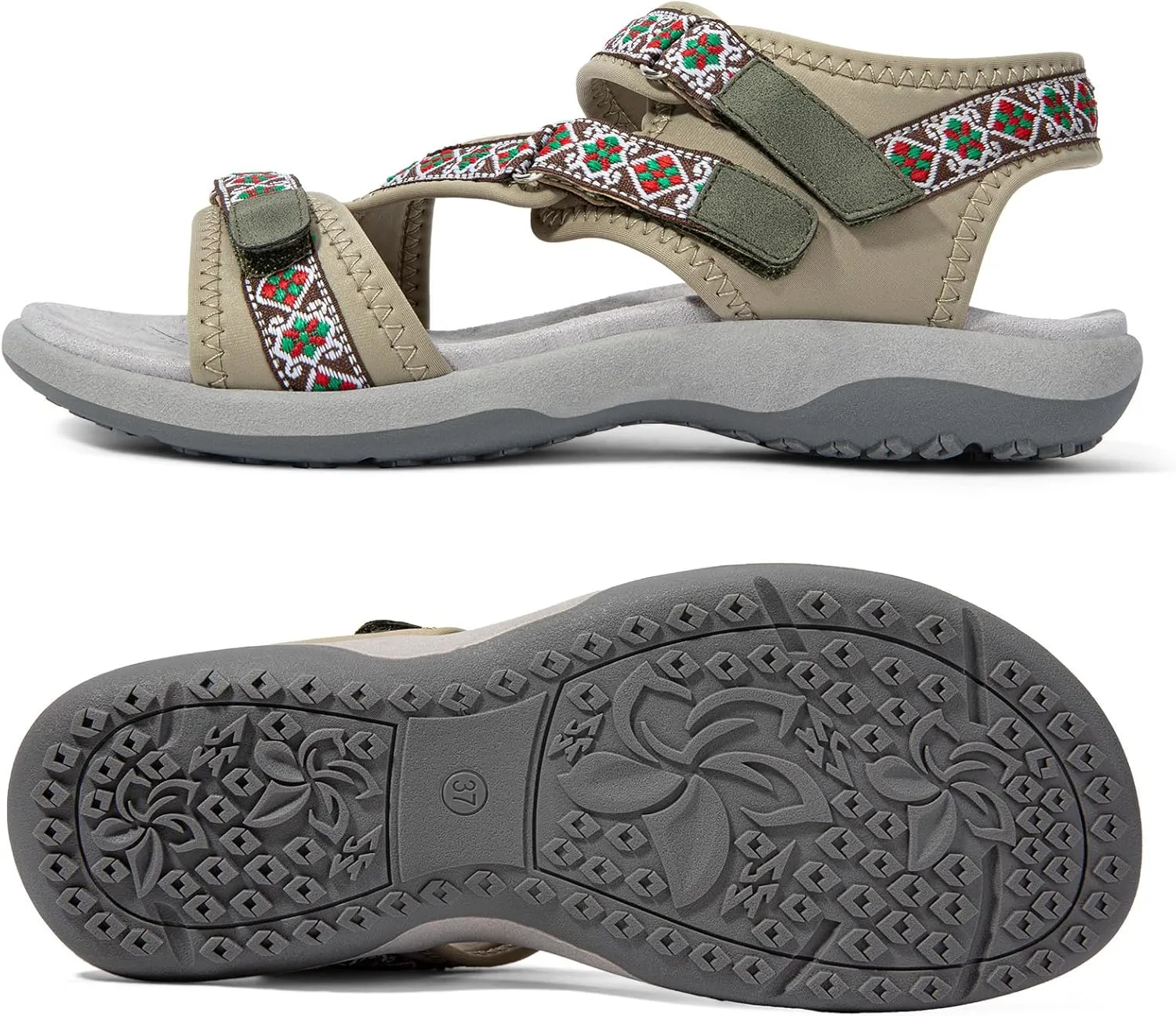 Zelaprox Women Comfortable Walking Sandals with Arch Support Hiking Sandals Casual Summer Athletic Sandals for Outdoor with 3 Adjustable Hook and Loop Strap