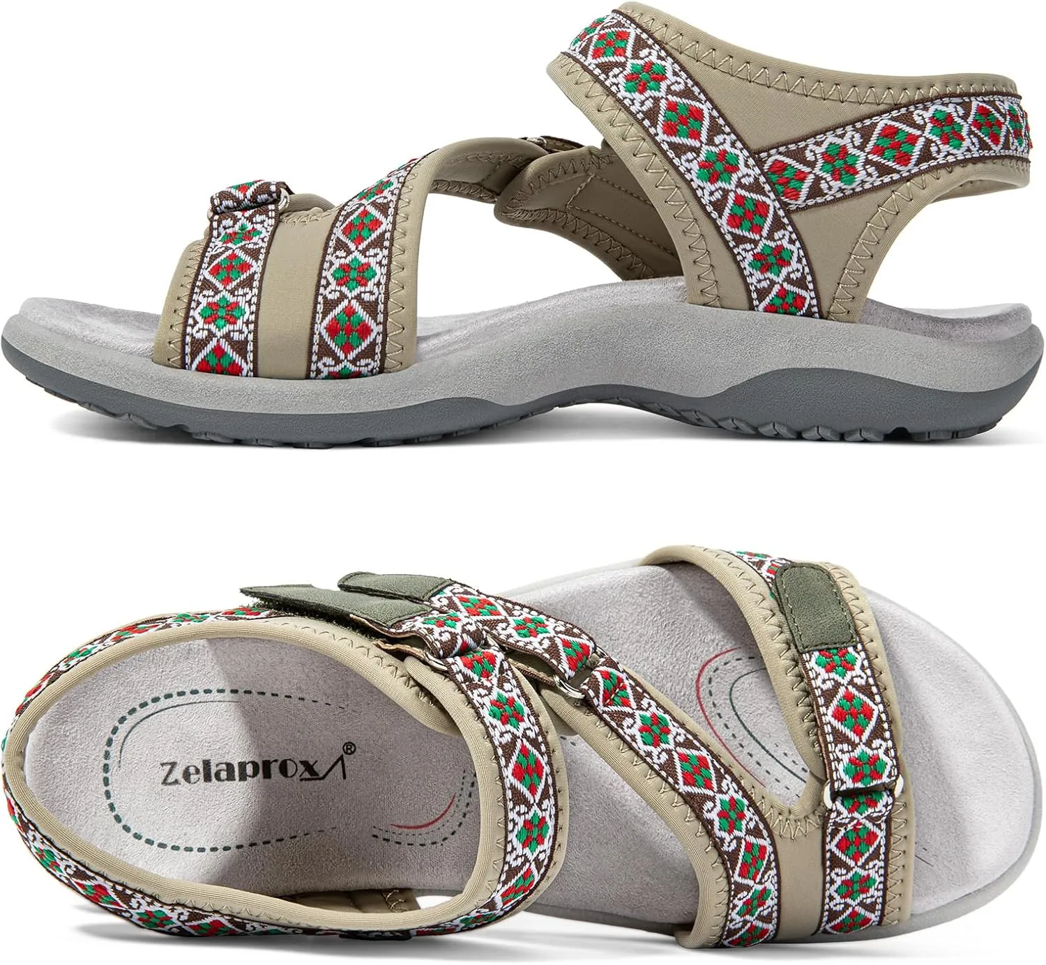 Zelaprox Women Comfortable Walking Sandals with Arch Support Hiking Sandals Casual Summer Athletic Sandals for Outdoor with 3 Adjustable Hook and Loop Strap