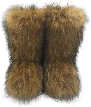 ZOSCGJMY Faux Fur Boots for Women Fuzzy Fluffy Furry Round Toe Suede Winter Snow Boots Flat Shoes