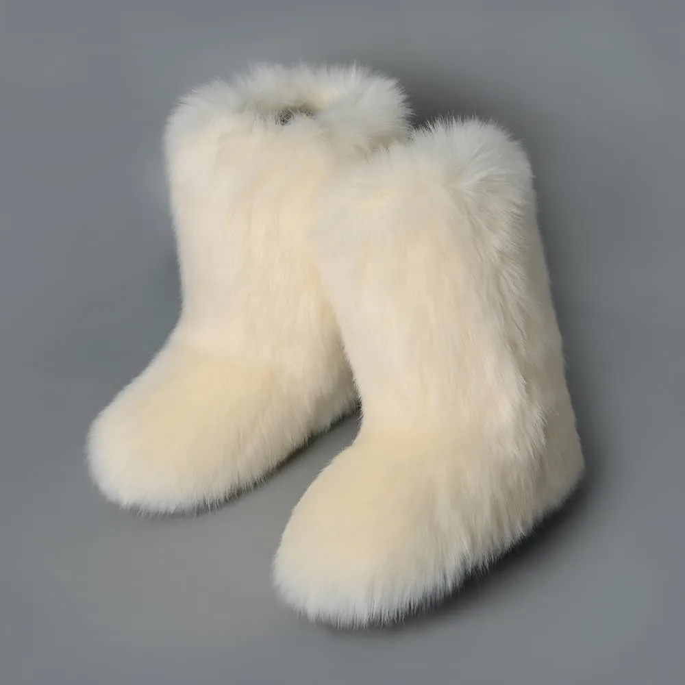 ZOSCGJMY Faux Fur Boots for Women Fuzzy Fluffy Furry Round Toe Suede Winter Snow Boots Flat Shoes