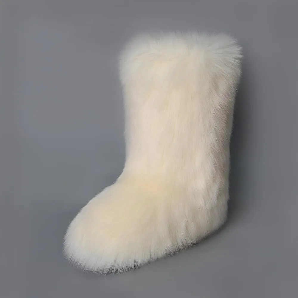 ZOSCGJMY Faux Fur Boots for Women Fuzzy Fluffy Furry Round Toe Suede Winter Snow Boots Flat Shoes