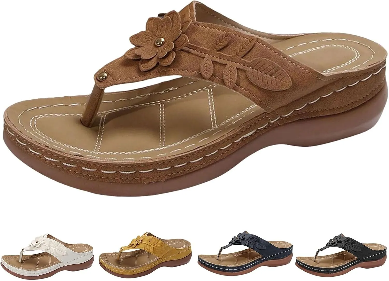 ZSpzx Women's Orthotic Cushion Flip Flops Recovery Walking Sandals for Women Foot Arch Support Plantar Fasciitis Bunion Wedge Slide Comfortable Dressy Summer Casual Womens Beach Shoes for Daily Wear