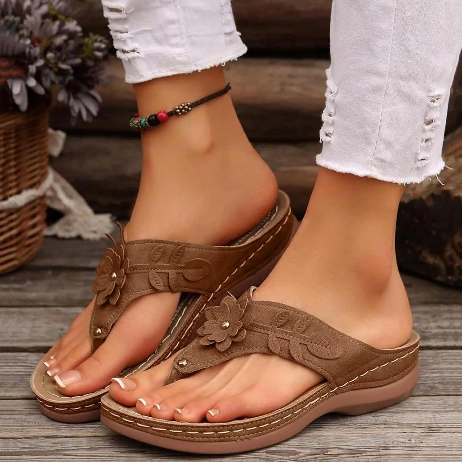 ZSpzx Women's Orthotic Cushion Flip Flops Recovery Walking Sandals for Women Foot Arch Support Plantar Fasciitis Bunion Wedge Slide Comfortable Dressy Summer Casual Womens Beach Shoes for Daily Wear