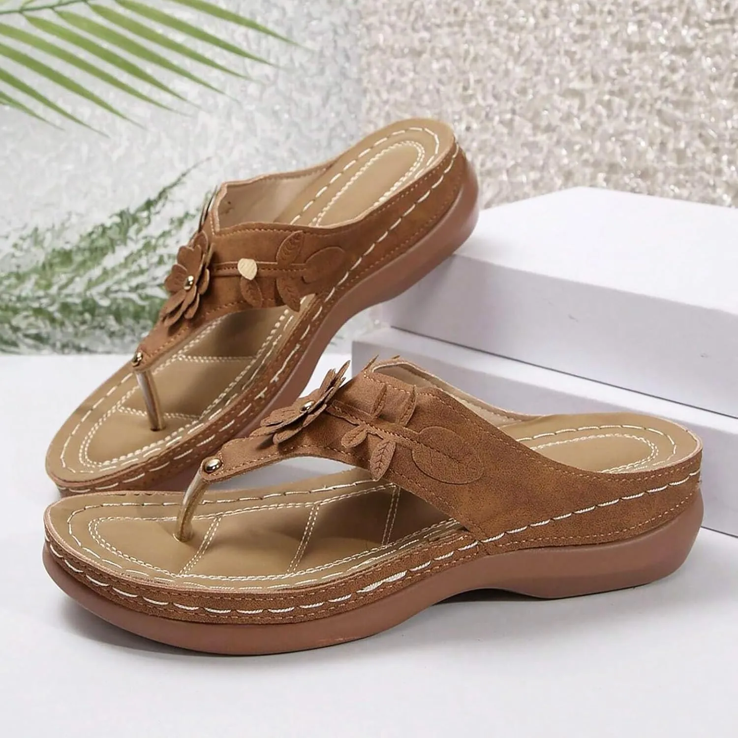 ZSpzx Women's Orthotic Cushion Flip Flops Recovery Walking Sandals for Women Foot Arch Support Plantar Fasciitis Bunion Wedge Slide Comfortable Dressy Summer Casual Womens Beach Shoes for Daily Wear