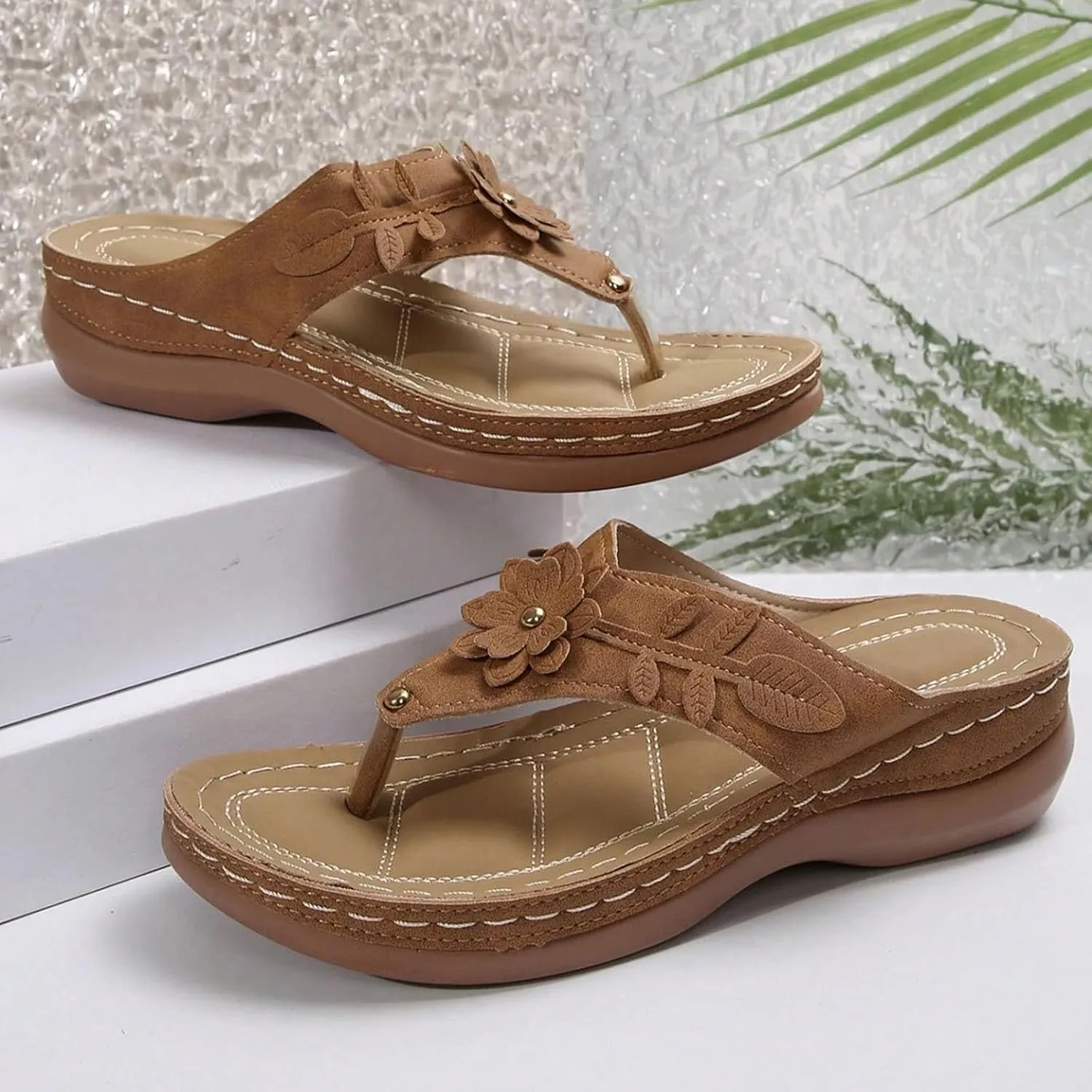 ZSpzx Women's Orthotic Cushion Flip Flops Recovery Walking Sandals for Women Foot Arch Support Plantar Fasciitis Bunion Wedge Slide Comfortable Dressy Summer Casual Womens Beach Shoes for Daily Wear