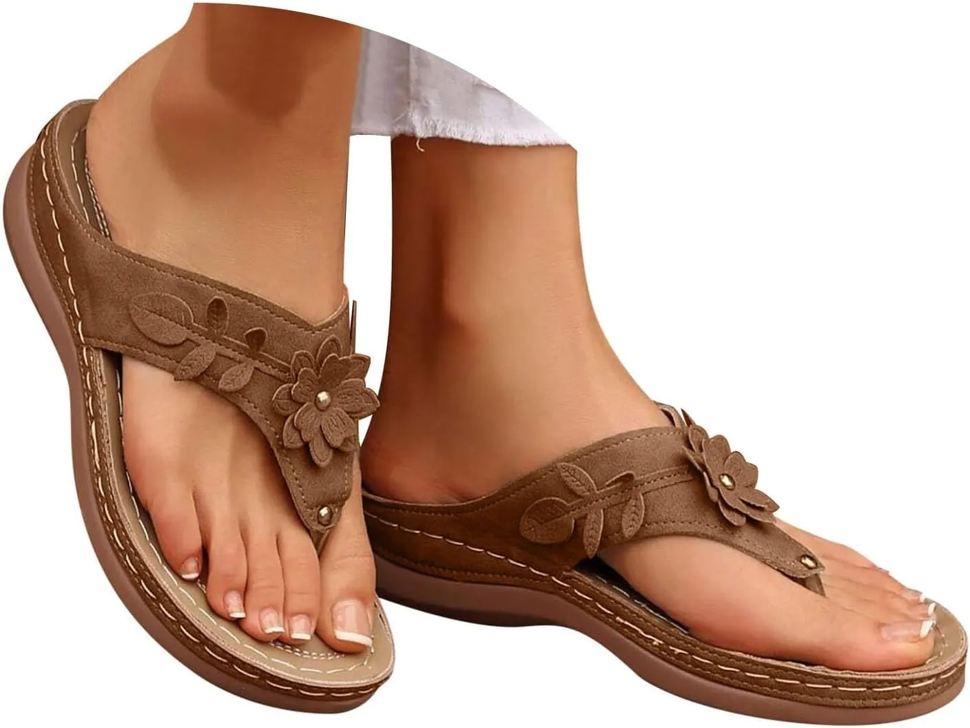 ZSpzx Women's Orthotic Cushion Flip Flops Recovery Walking Sandals for Women Foot Arch Support Plantar Fasciitis Bunion Wedge Slide Comfortable Dressy Summer Casual Womens Beach Shoes for Daily Wear