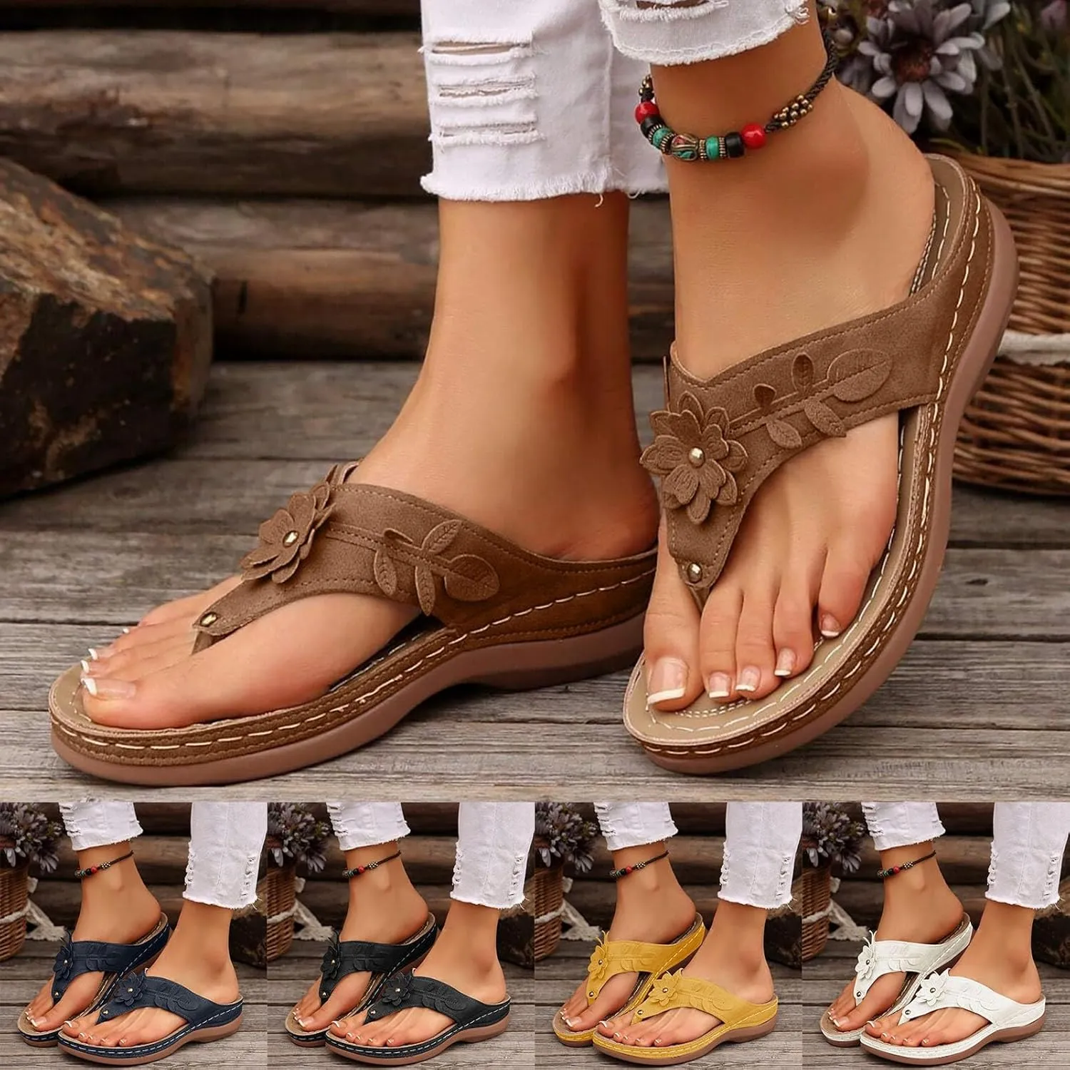ZSpzx Women's Orthotic Cushion Flip Flops Recovery Walking Sandals for Women Foot Arch Support Plantar Fasciitis Bunion Wedge Slide Comfortable Dressy Summer Casual Womens Beach Shoes for Daily Wear