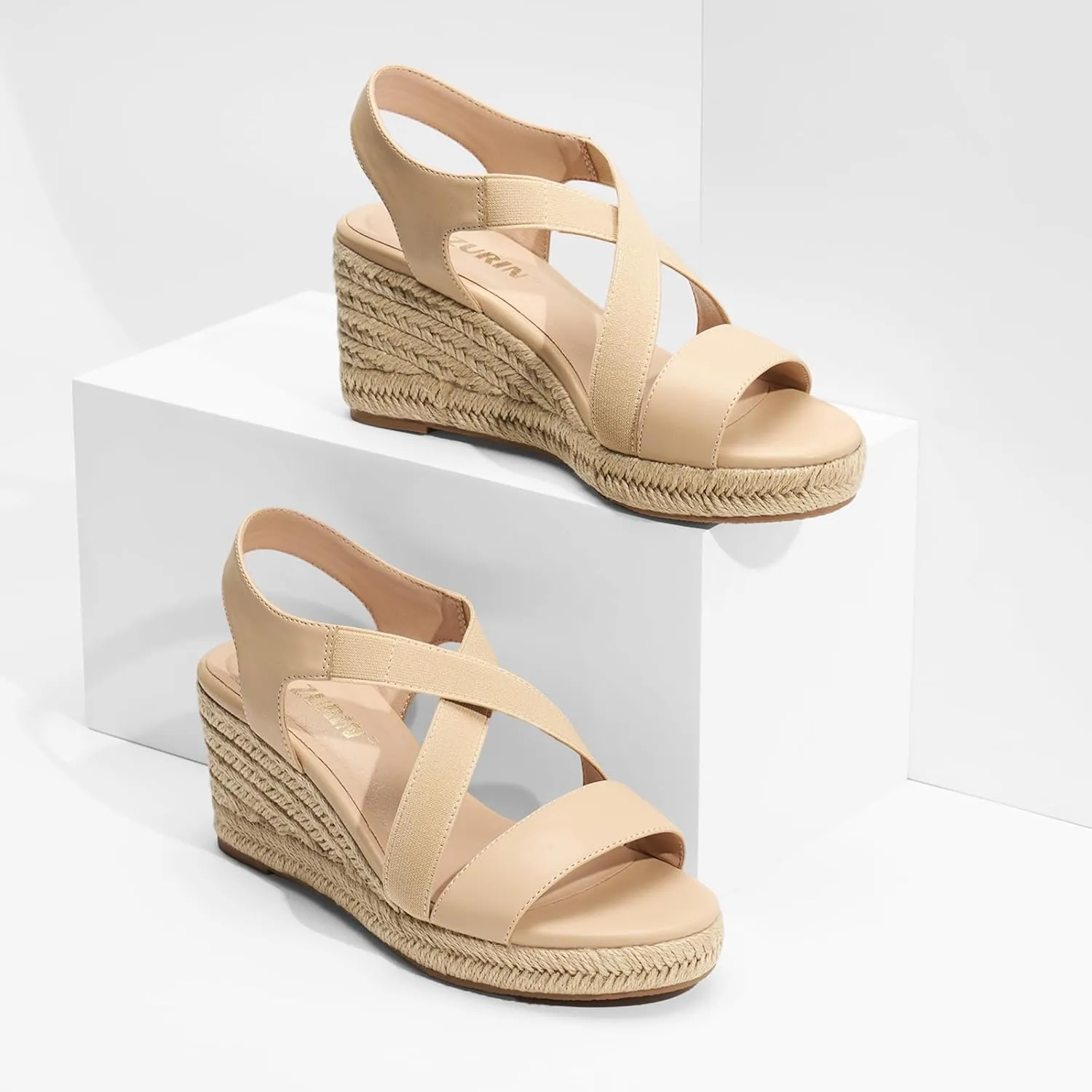 ZURIN Womens Open Toe Espadrilles Dressy Platform Sandals Elastic Ankle Strap Comfortable Wedges Casual Sandals