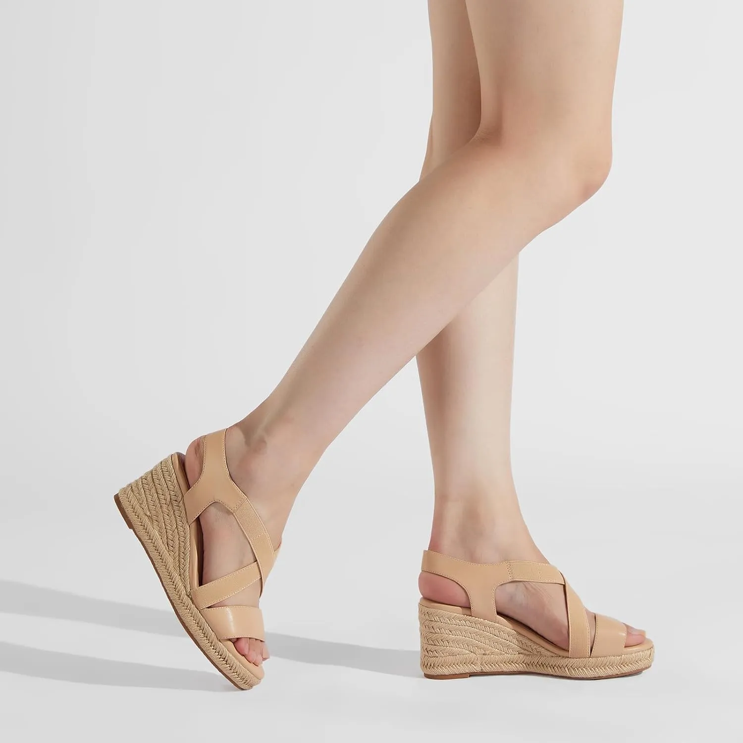 ZURIN Womens Open Toe Espadrilles Dressy Platform Sandals Elastic Ankle Strap Comfortable Wedges Casual Sandals