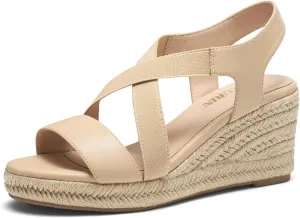 ZURIN Womens Open Toe Espadrilles Dressy Platform Sandals Elastic Ankle Strap Comfortable Wedges Casual Sandals