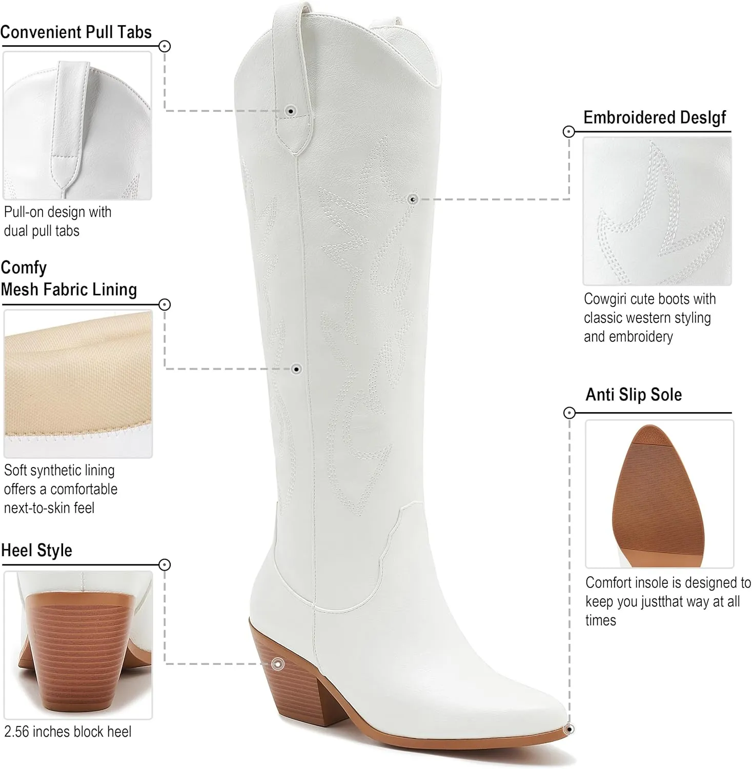 ZXHYZLZ Cowboy Boots For Women -Wide Calf Knee High Cowgirl Boots Botas Vaqueras Para Mujer Classic Embroidered Slip On Pointed Toe Thick Heel western Tall Boots Great For Country Concerts and Parties