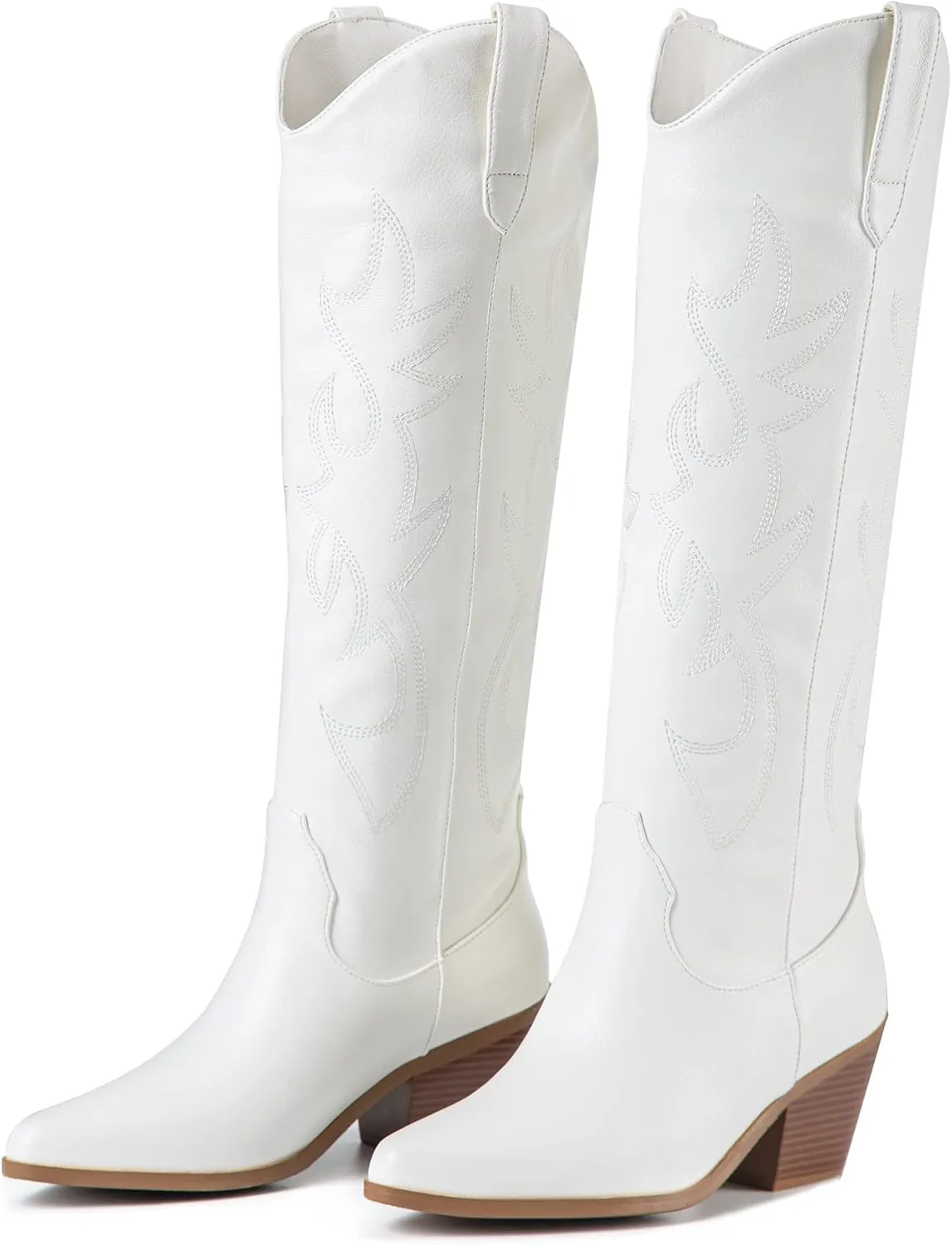 ZXHYZLZ Cowboy Boots For Women -Wide Calf Knee High Cowgirl Boots Botas Vaqueras Para Mujer Classic Embroidered Slip On Pointed Toe Thick Heel western Tall Boots Great For Country Concerts and Parties