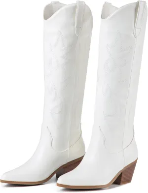 ZXHYZLZ Cowboy Boots For Women -Wide Calf Knee High Cowgirl Boots Botas Vaqueras Para Mujer Classic Embroidered Slip On Pointed Toe Thick Heel western Tall Boots Great For Country Concerts and Parties